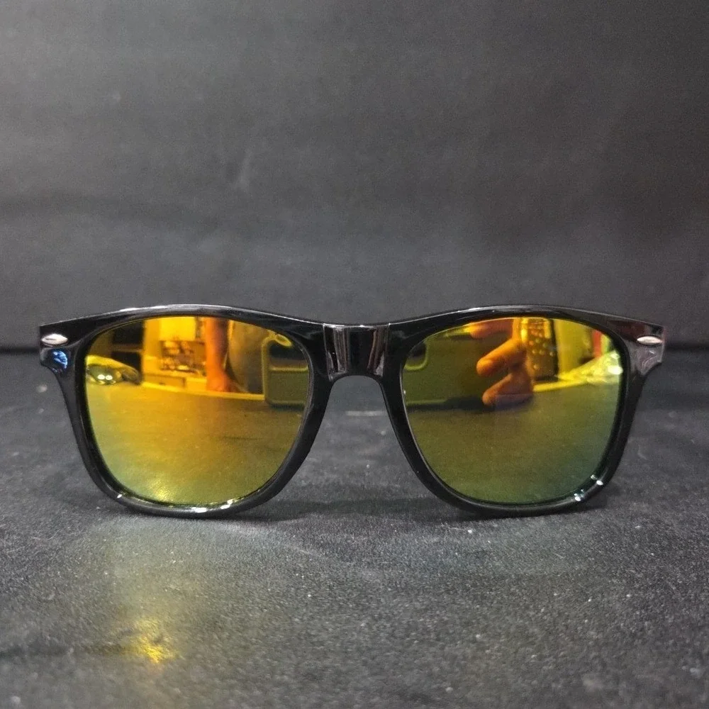 Feam Aero Black Wayfarer Sunglasses, Yellow Gold Mirrored Lenses, Sporty Shades
